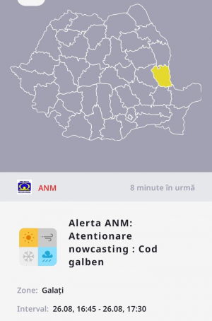UPDATE. Cod galben de vreme rea, &icirc;n municipiul Galaţi şi &icirc;n c&acirc;teva localităţi din judeţ