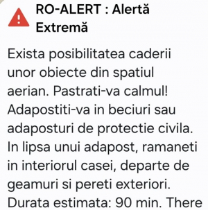 Gălățenii și tulcenii, avertizați prin RO-Alert despre posibila cădere a unei drone