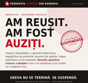 Federaţia Sanitas din Rom&acirc;nia anunţă că a suspendat greva