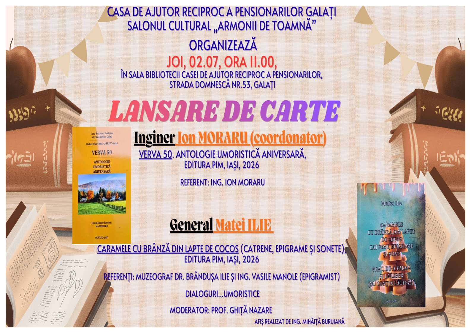 Două volume de literatură umoristică, la Casa Pensionarilor Galați