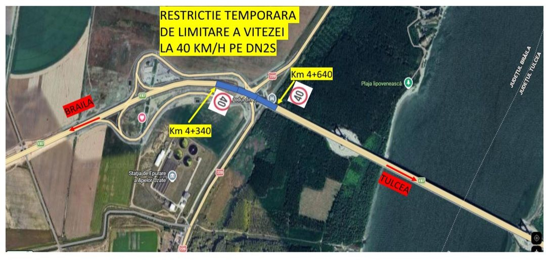 Restricții de viteză pe DN 2S, în zona podului peste Dunăre