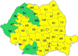 Judeţul Galaţi, sub avertizare cod galben de ploi şi vijelii