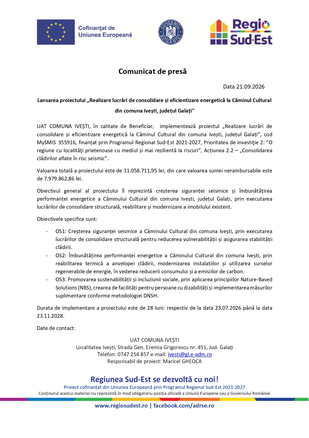 Comunicat de presă - Lansare proiect