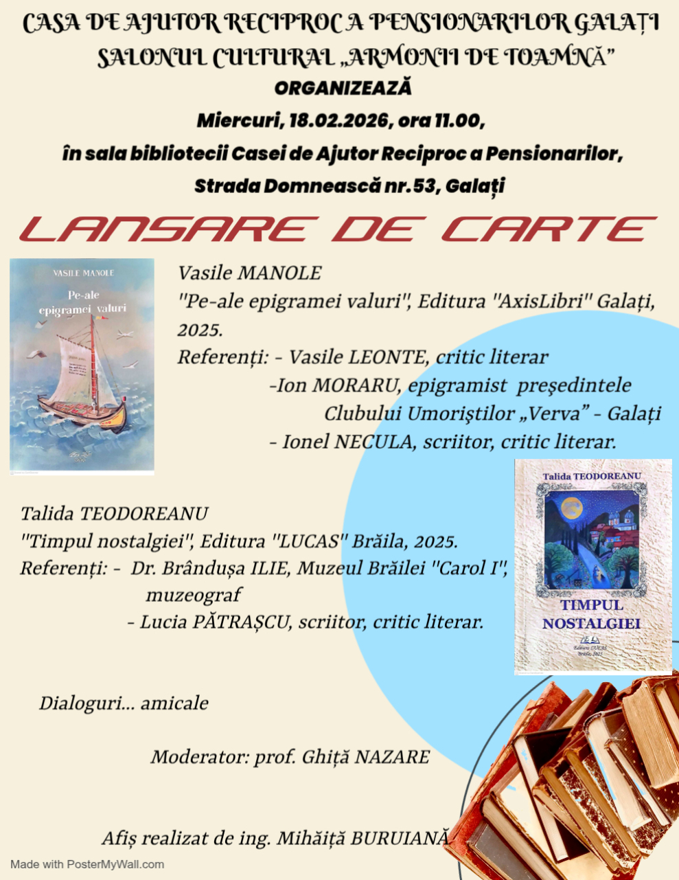 Lansarea de carte de la Salonul cultural „Armonii de toamnă”, amânată