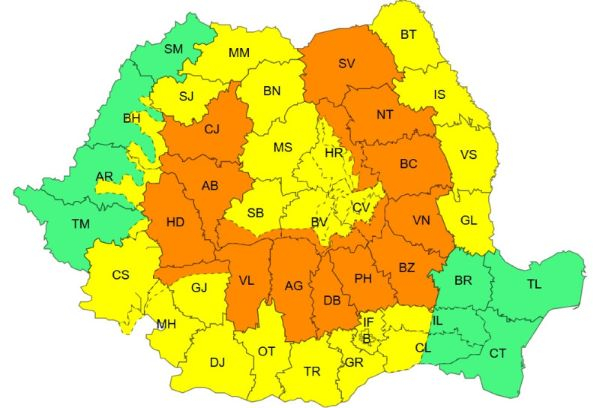 Galațiul, sub un nou Cod galben de instabilitate atmosferică și averse