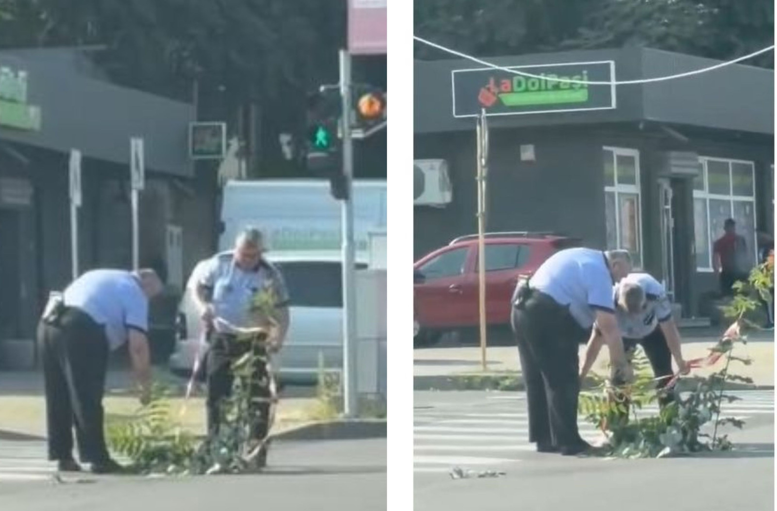 Doi agenți de la Poliţia Locală au semnalizat cu crengi și bandă o canalizare fără capac