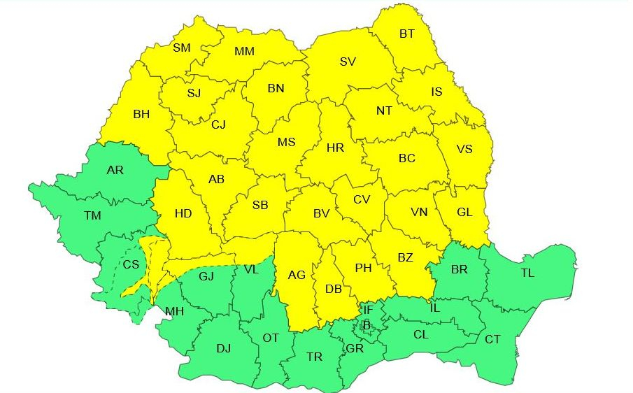 Galaţiul, sub cod galben de instabilitate atmosferică
