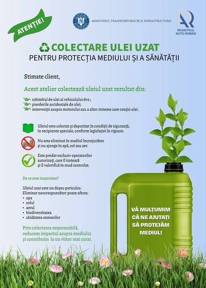 Registrul Auto Român sprijină campania de colectare a uleiurilor uzate