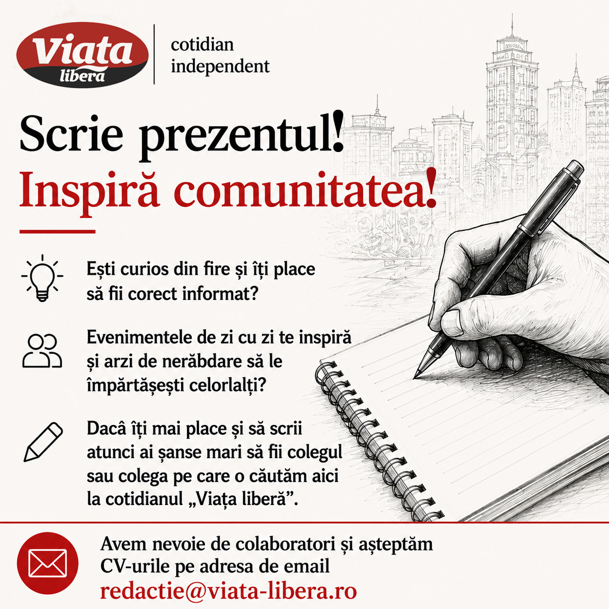 Cotidianul „Viaţa liberă” caută colaboratori