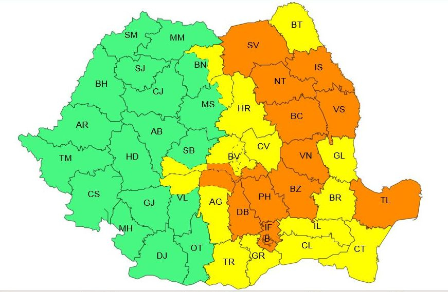 Cod galben. Două zile de instabilitate atmosferică la Galaţi