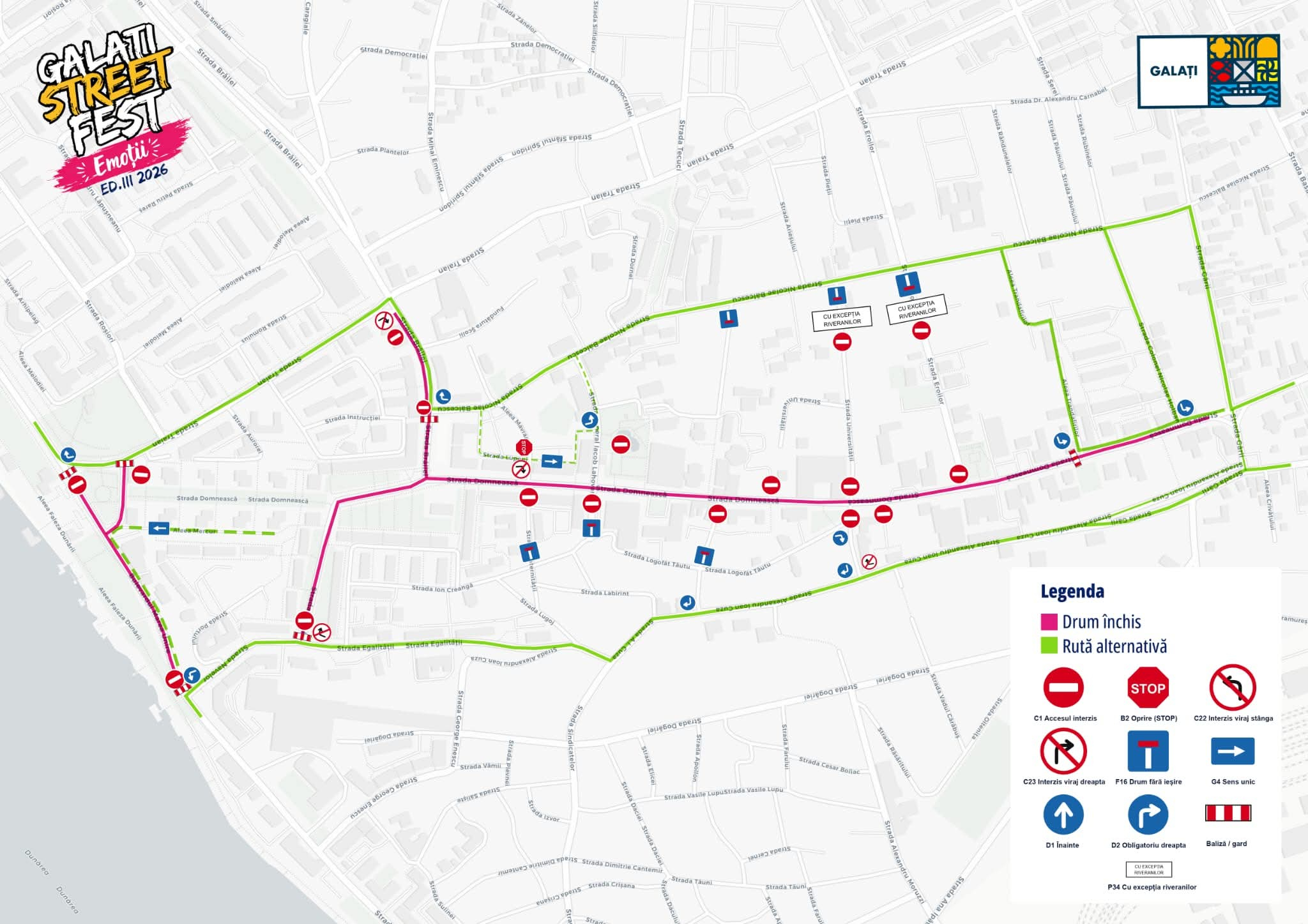 Restricții de trafic timp de trei zile, pe cinci străzi, pentru Galați StreetFest 2026