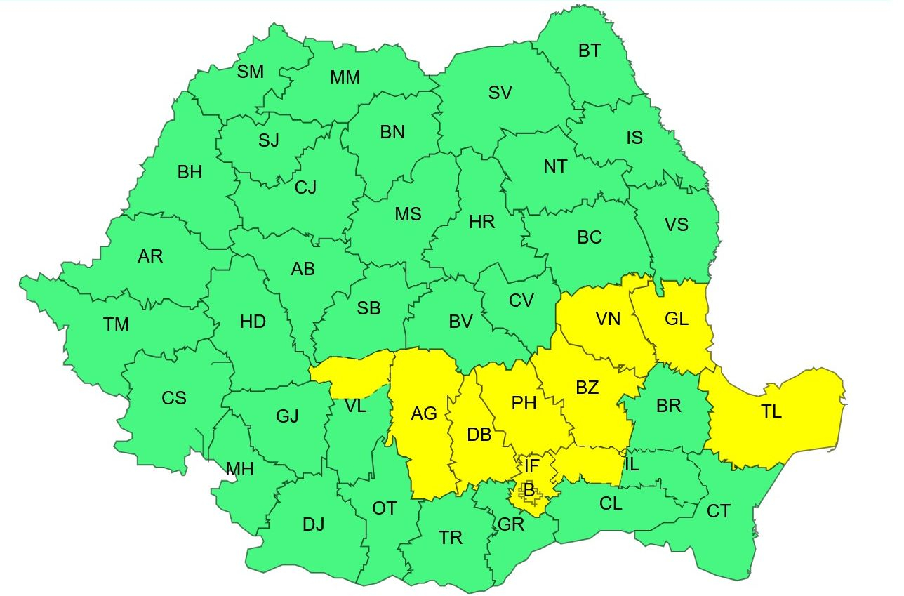 Galațiul, sub Cod galben de instabilitate atmosferică și averse