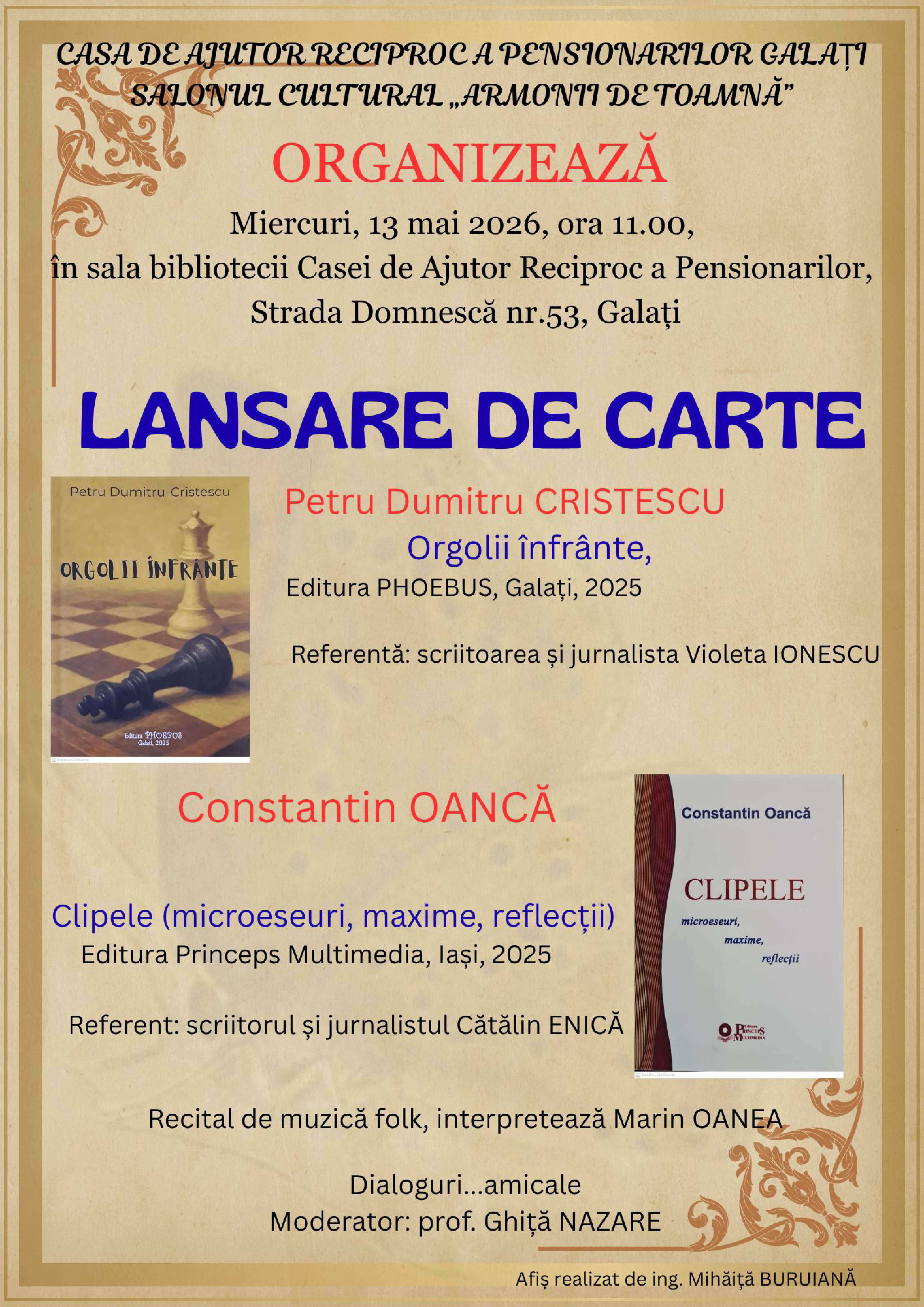 Dublă lansare de carte la Salonul Cultural "Armonii de toamnă"