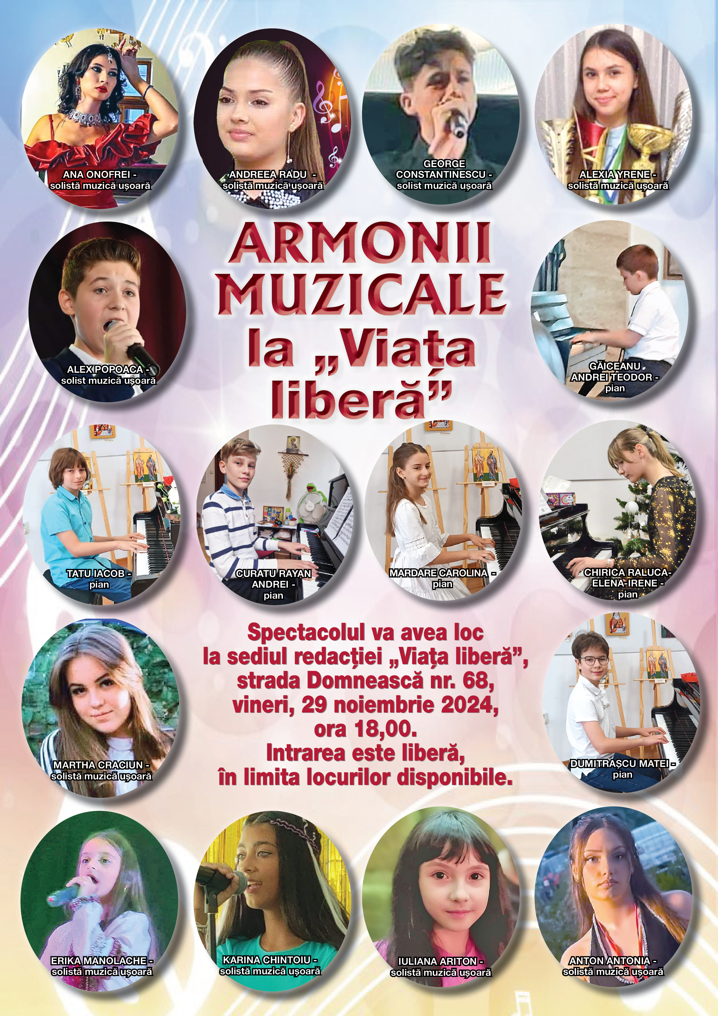 „Armonii muzicale la Viața liberă”, amânat pentru 6 decembrie
