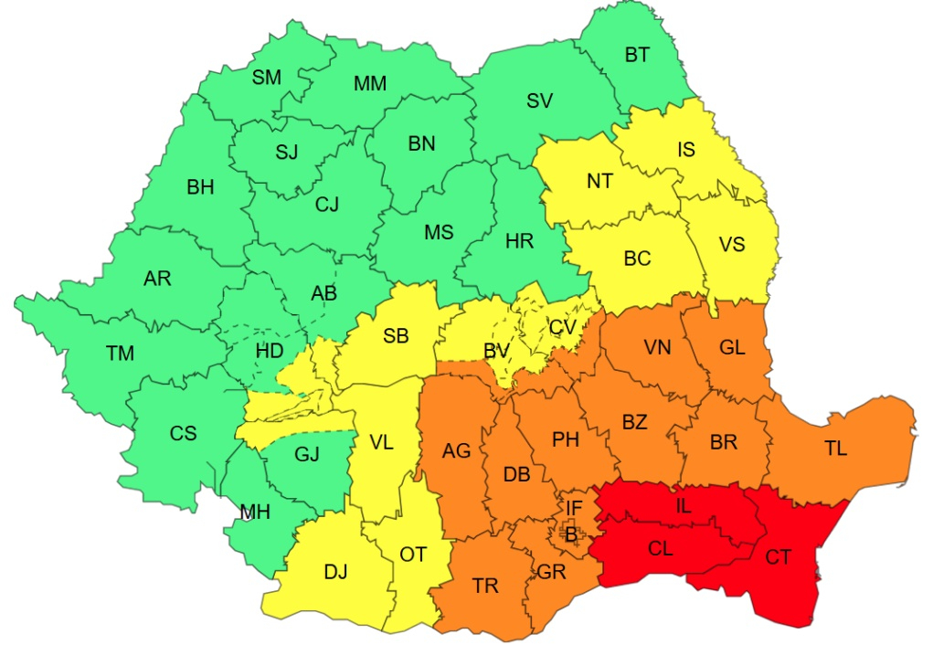 Cod portocaliu de vreme rea în Galaţi. Va ploua până joi